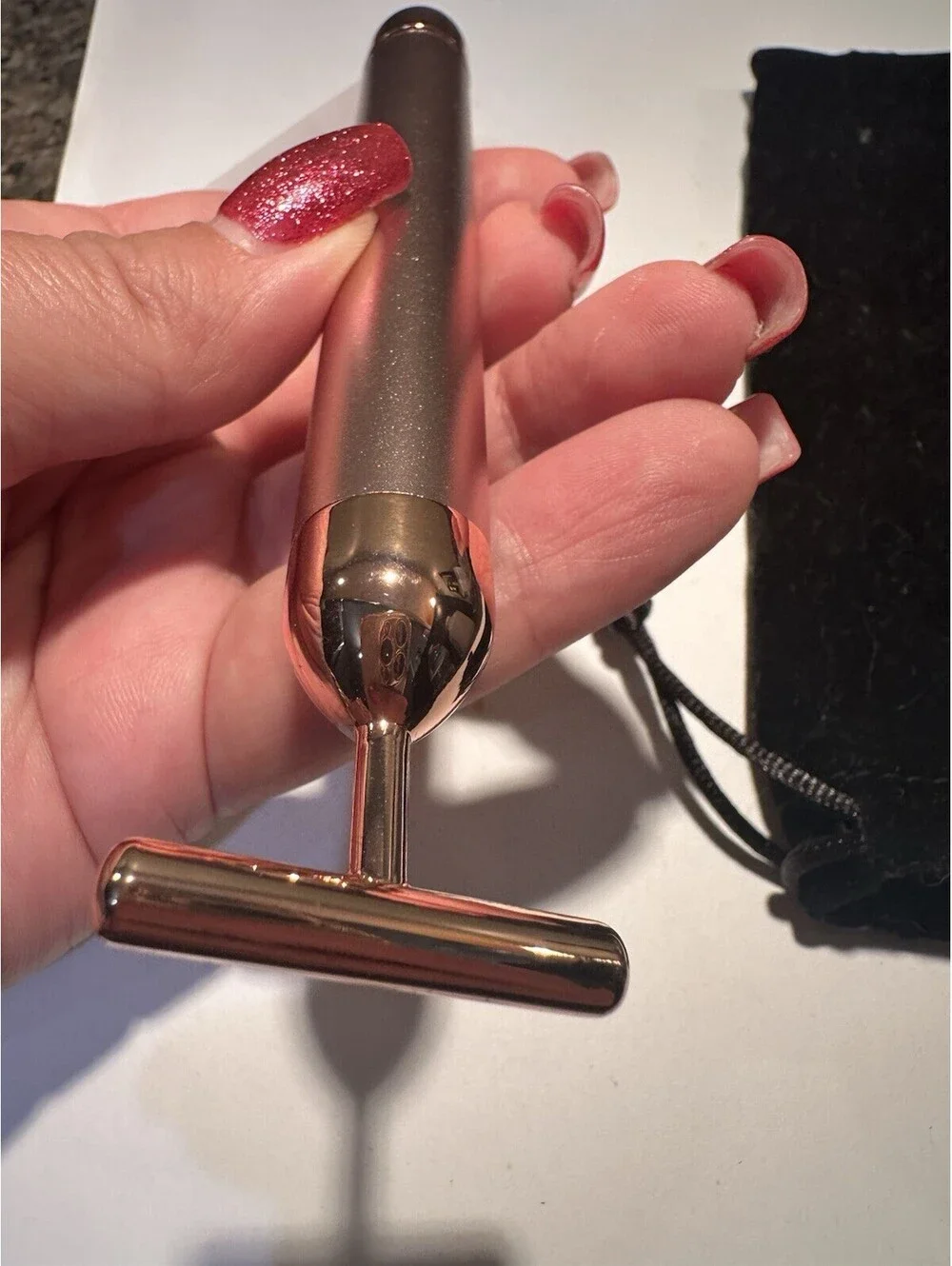 Electric Facial Massager T-Bar Impulse Rose Gold Face Body Roller Anti-Aging NEW